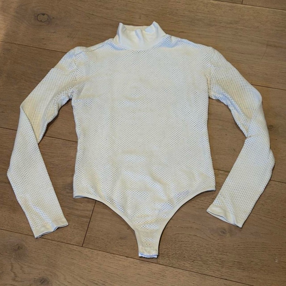 House of CB White Mesh Longsleeve Turtleneck bodysuit